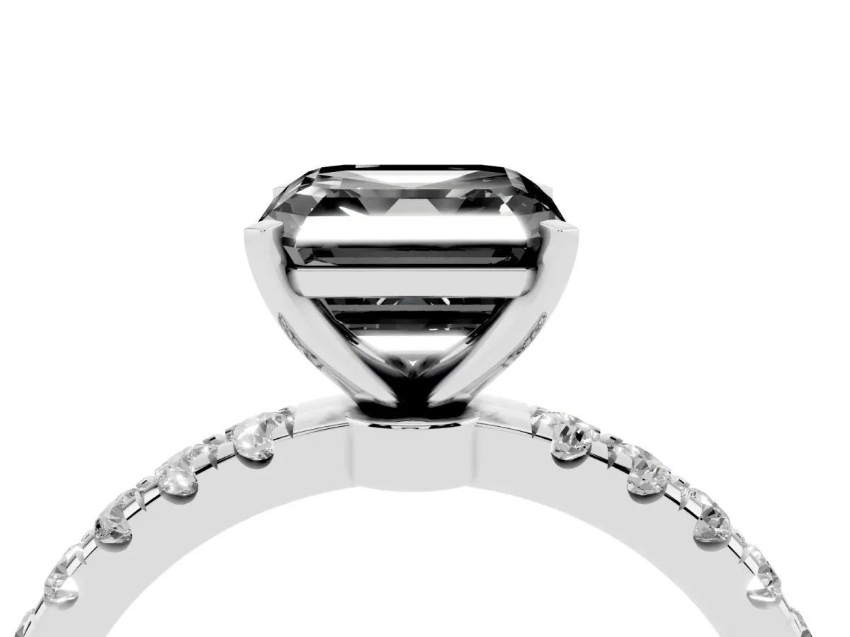 Fancy Black Asscher Cut Diamond Solitaire Ring with Pavé Accents and Four-Prong Setting Silver