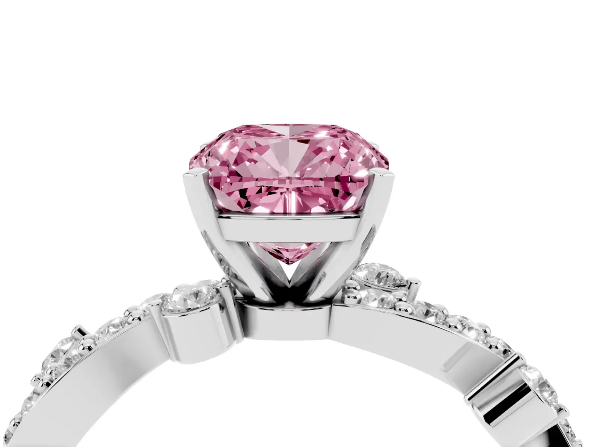 Fancy Pink Cushion Cut Cut Solitaire Diamond Twisted Band with Pave Setting Silver