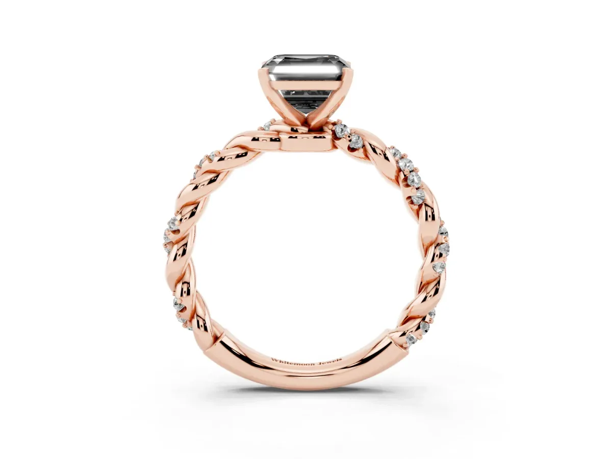 Fancy Black Asscher Cut Diamond Solitaire Ring with Twisted Band and Pavé Accents Rose gold