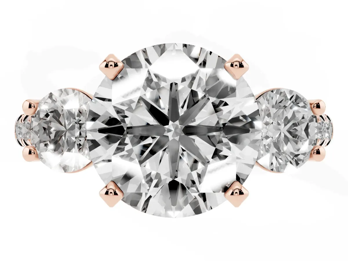 Three-Stone Round Cut Diamond Pavé Band with Four-Prong Setting Rose gold