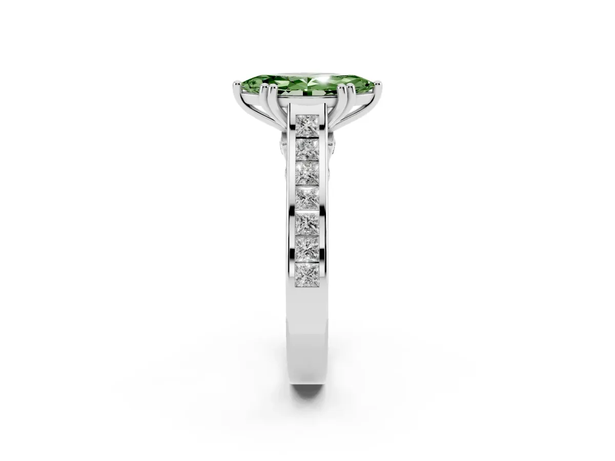 Fancy Green Marquise Cut Cut Channel Set Solitaire Engagement Ring with Prong Setting Silver