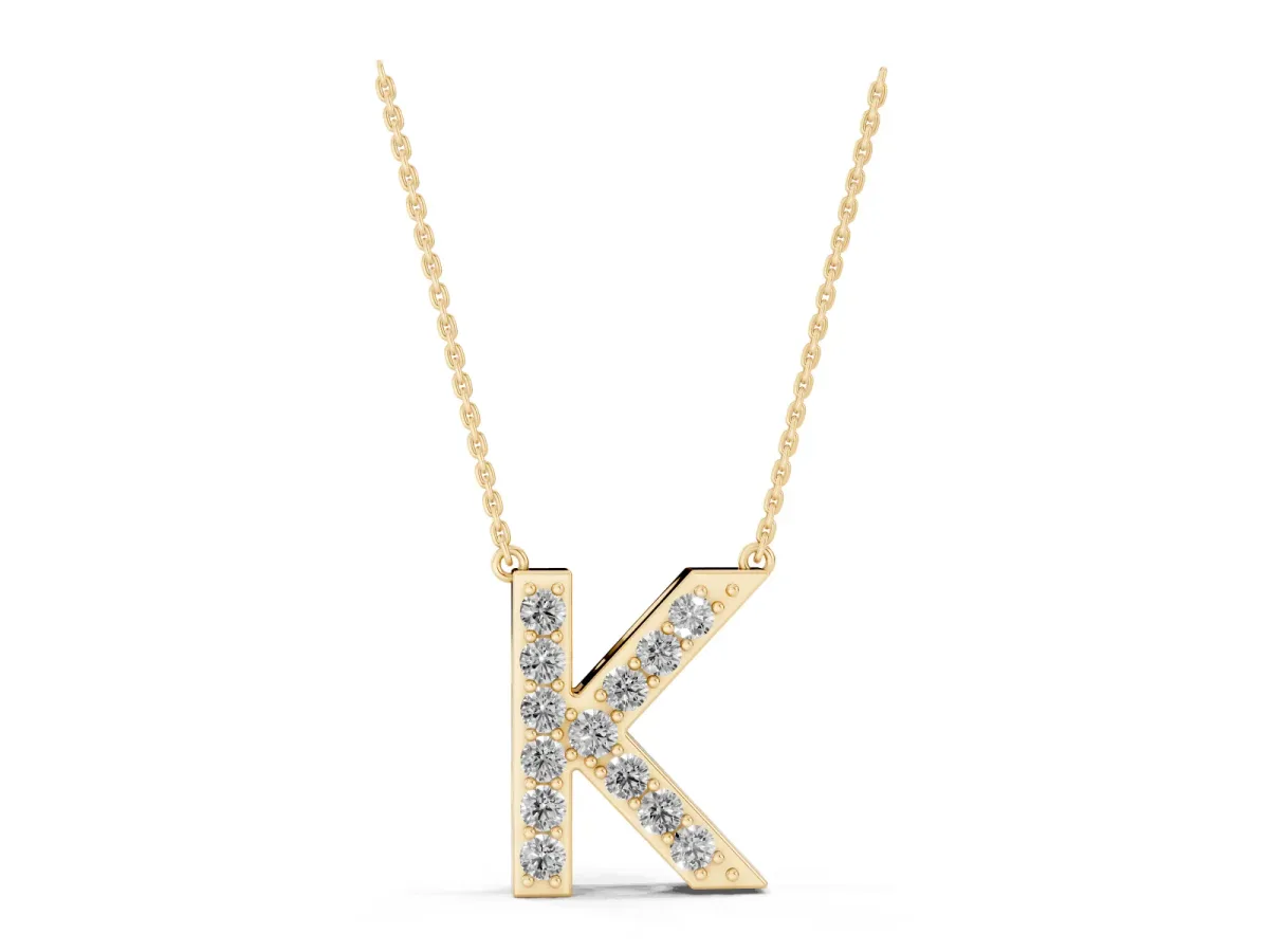 Pavé Round Prong Set Initial Pendant Yellow gold