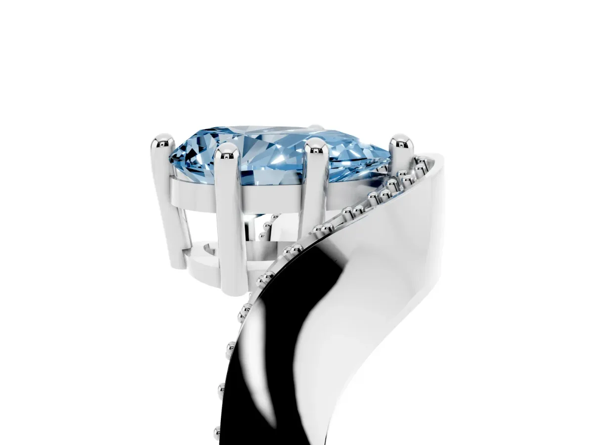 Fancy Blue Pear Cut Solitaire Diamond Engagement Ring with Pave Band and Four-Prong Setting Silver