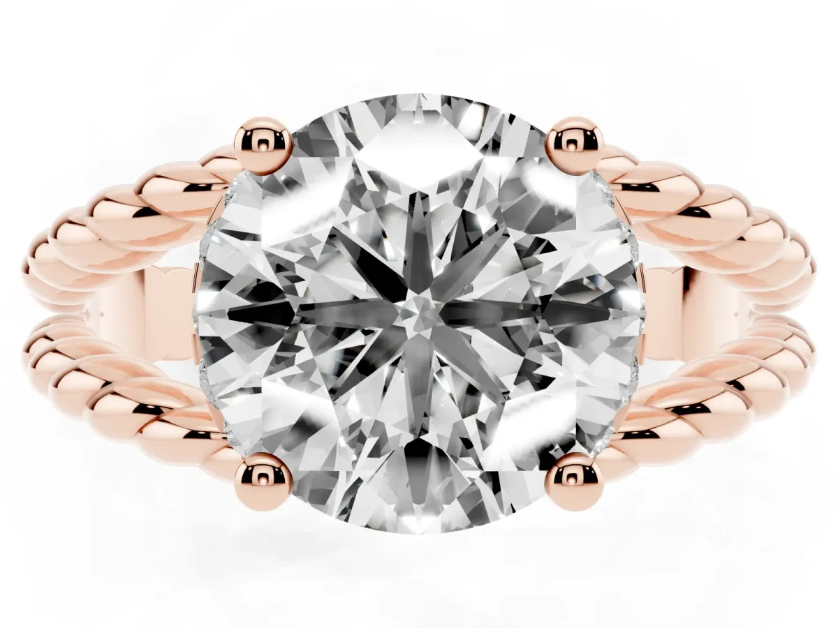 Round Cut Halo Twisted Band Four-Prong Ring Rose gold