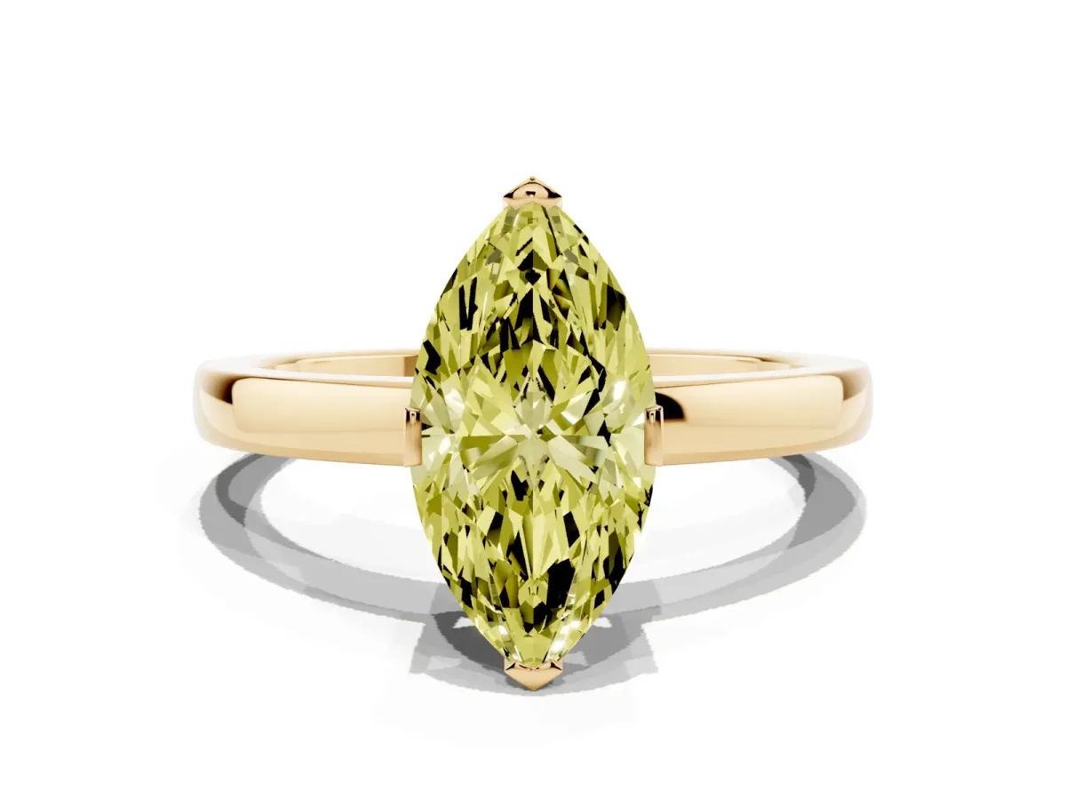 Fancy Yellow Marquise Cut Cut Solitaire Ring with Four-Prong Setting and Classic Band Yellow gold