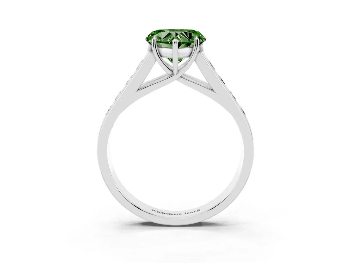 Fancy Green Heart Cut Brilliant Channel-Set Solitaire Ring with Four-Prong Setting Platinum