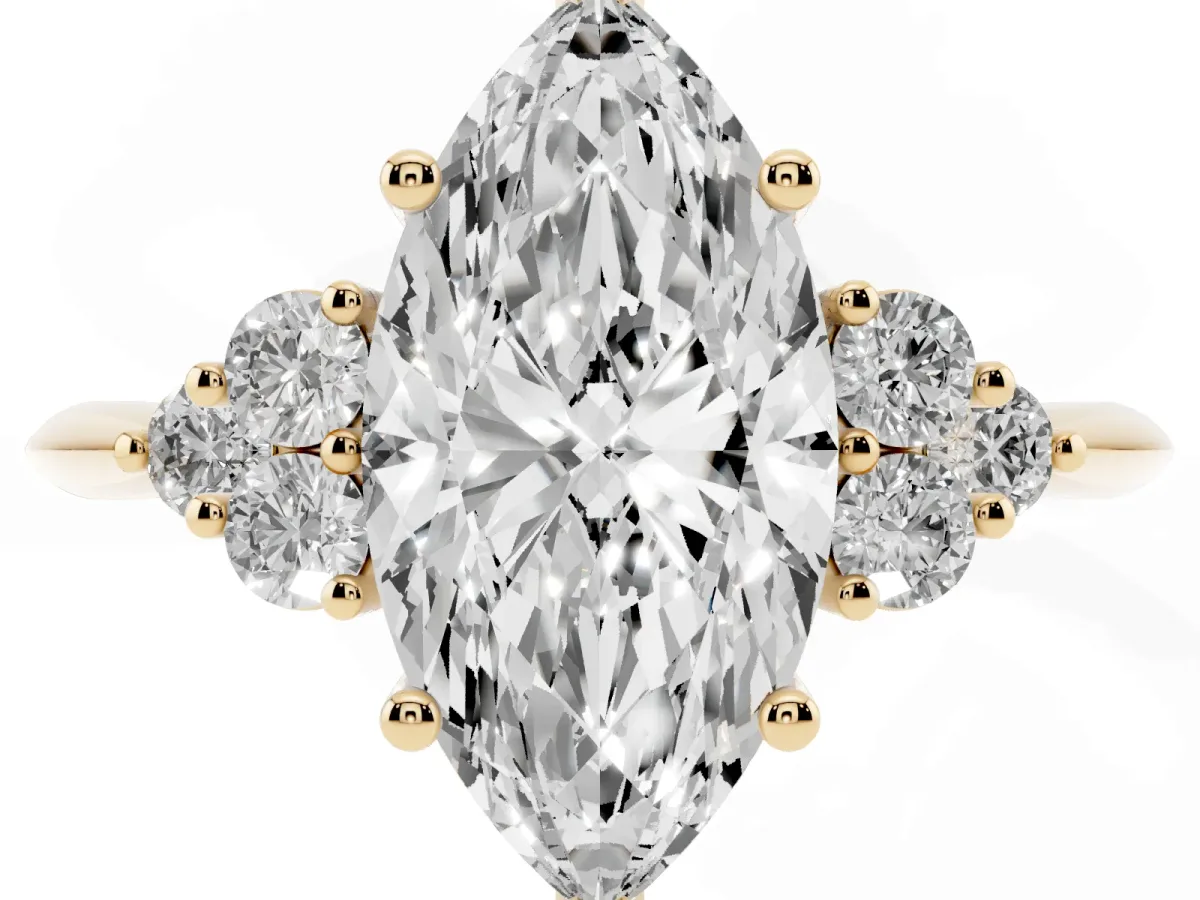 Marquise Cut Cut Diamond Cluster Ring with Solitaire Band and Four-Prong Setting Yellow gold