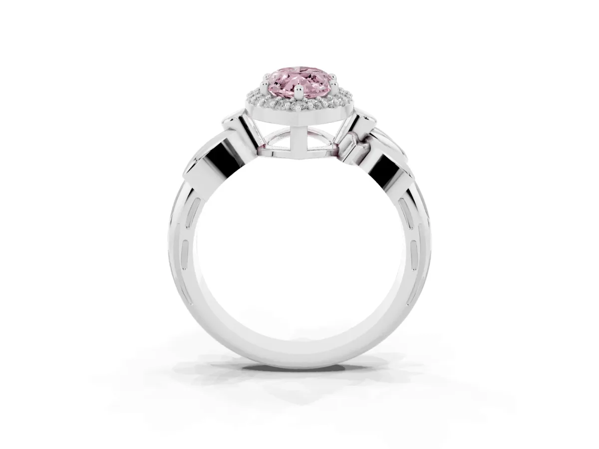 Fancy Pink Marquise Cut Halo Diamond Floral Band with Four-Prong Setting Silver