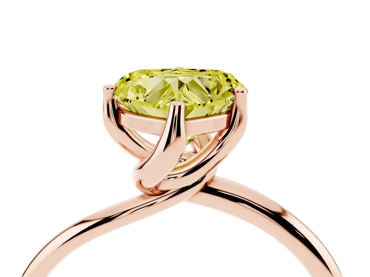 Fancy Yellow Heart Cut Diamond Solitaire Engagement Ring with Four-Prong Setting and Classic Band Rose gold