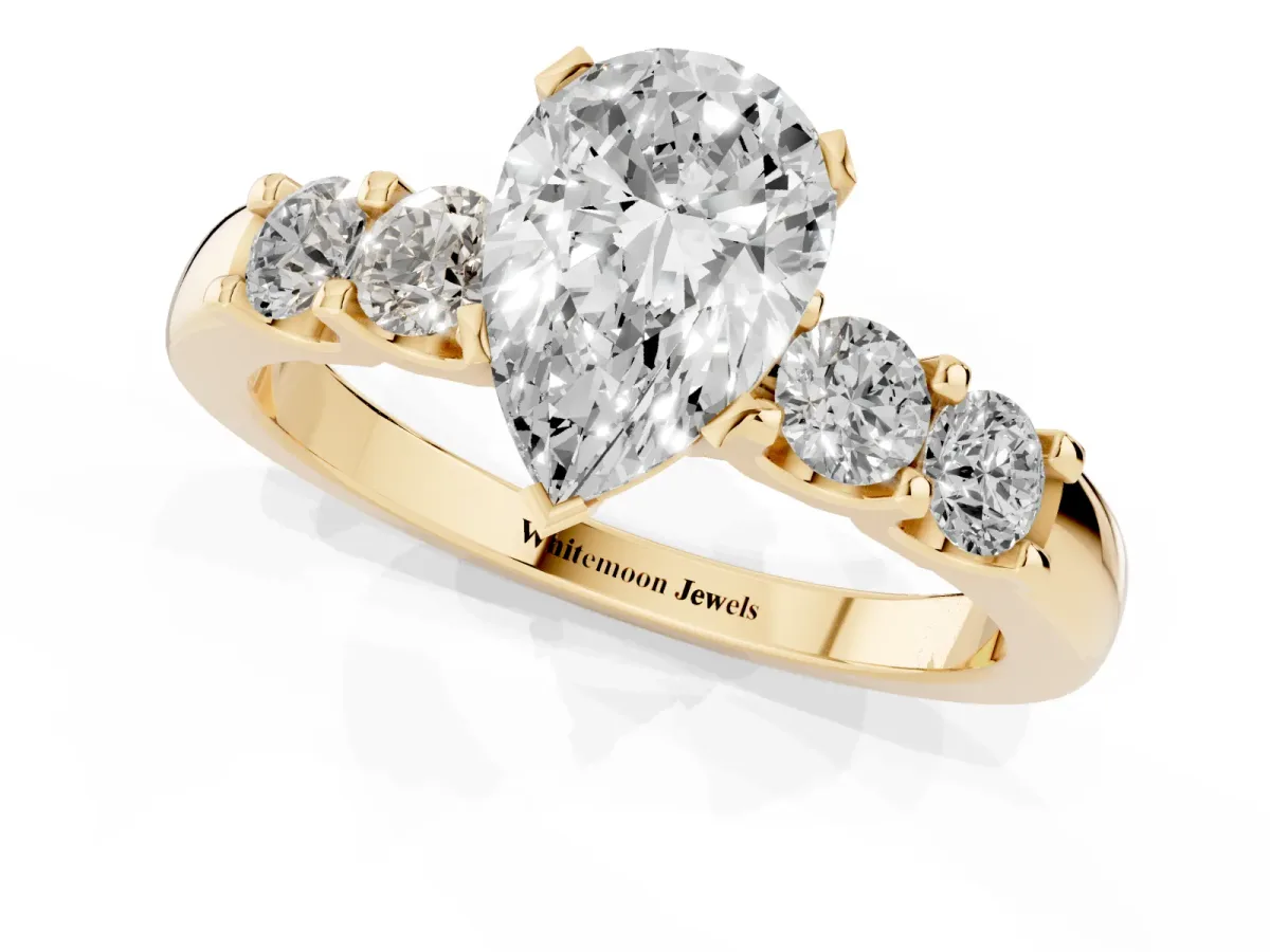 Pear Cut Brilliant Cut Diamond Five-Stone Prong Set Engagement Ring with Channel Band Yellow gold
