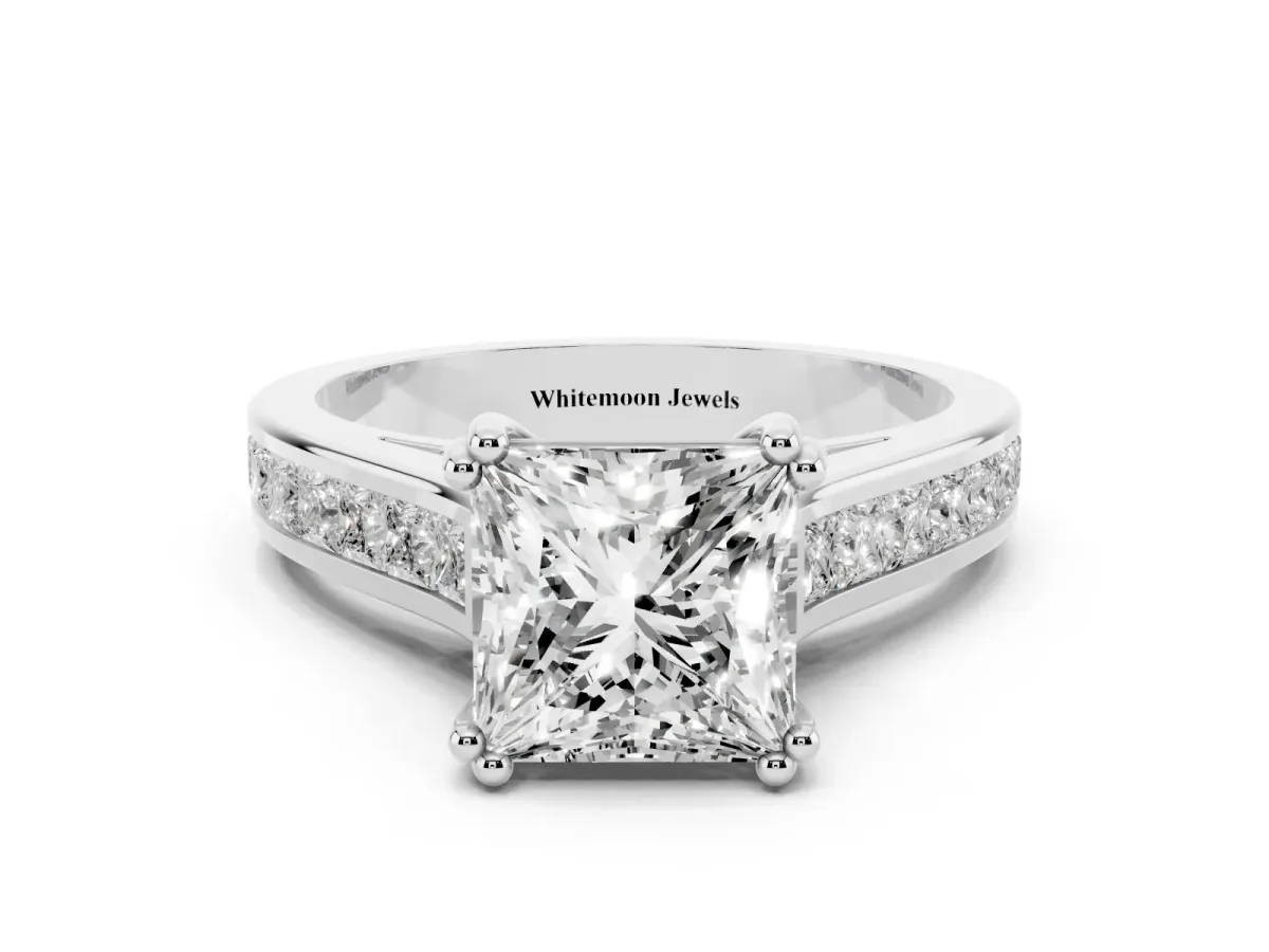 Princess Cut Cut Channel Set Solitaire Engagement Ring with Prong Setting Silver