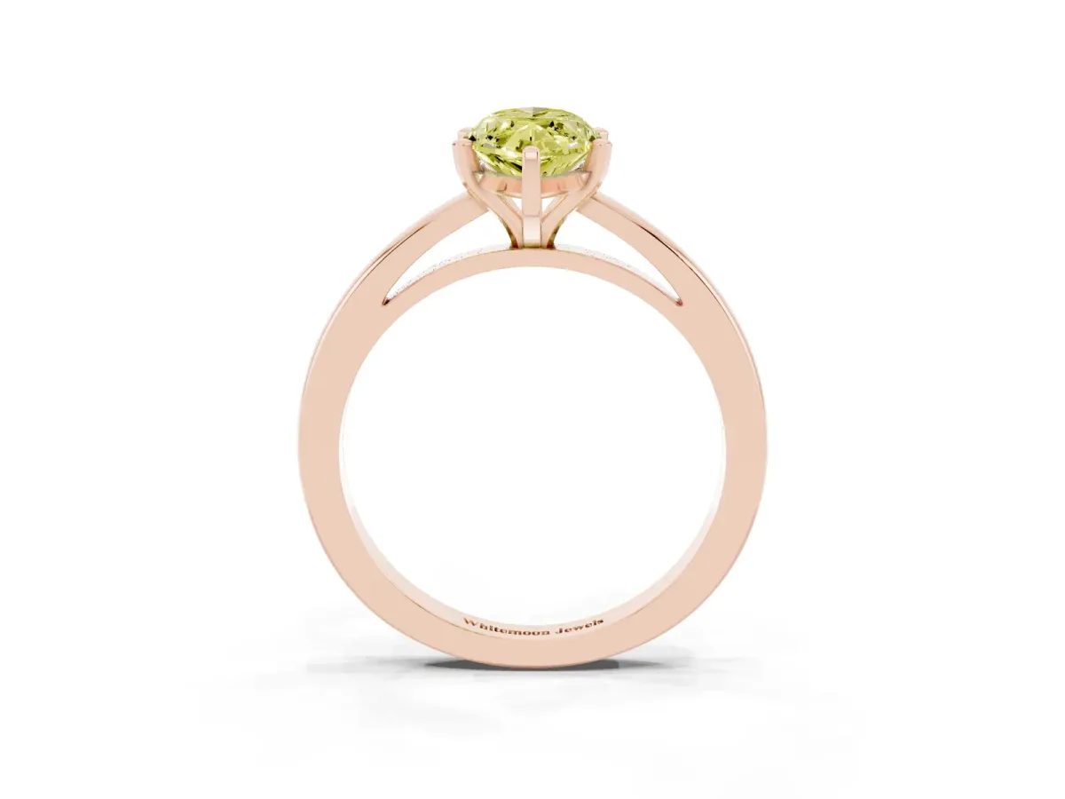 Fancy Yellow Marquise Cut Solitaire Diamond Engagement Ring with Four-Prong Setting on a Classic Band Rose gold