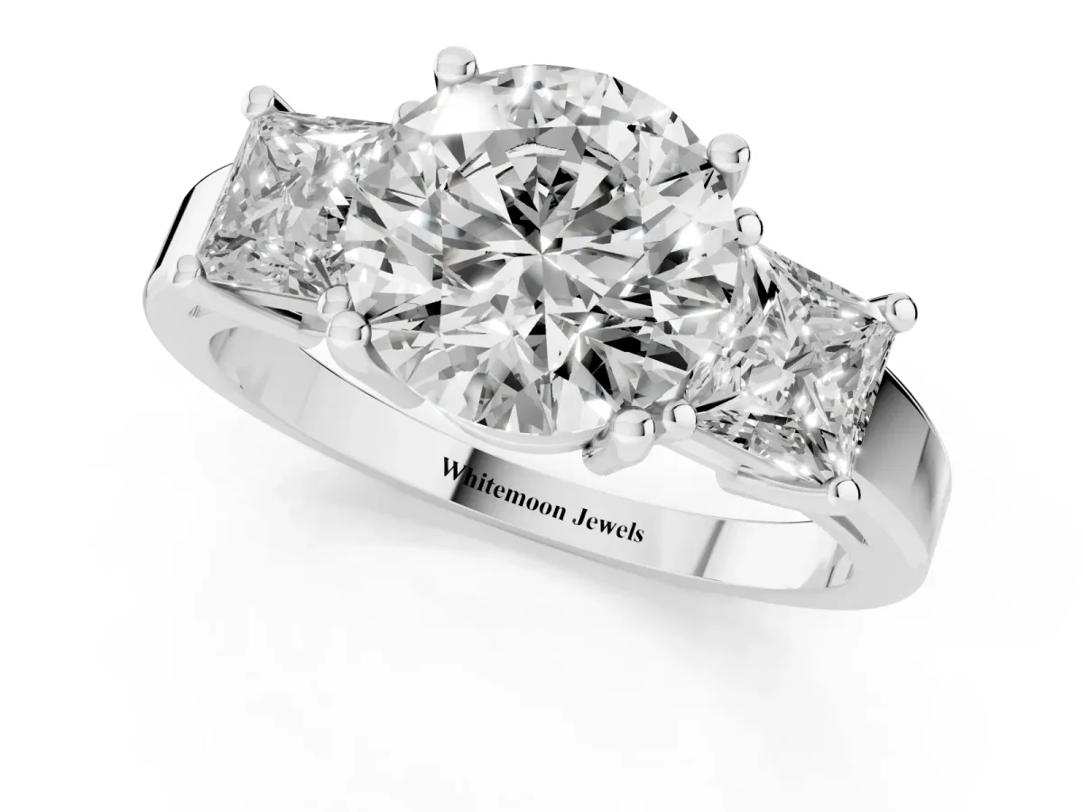 Three-Stone Round Cut Cut Solitaire Ring with Prong Setting Platinum