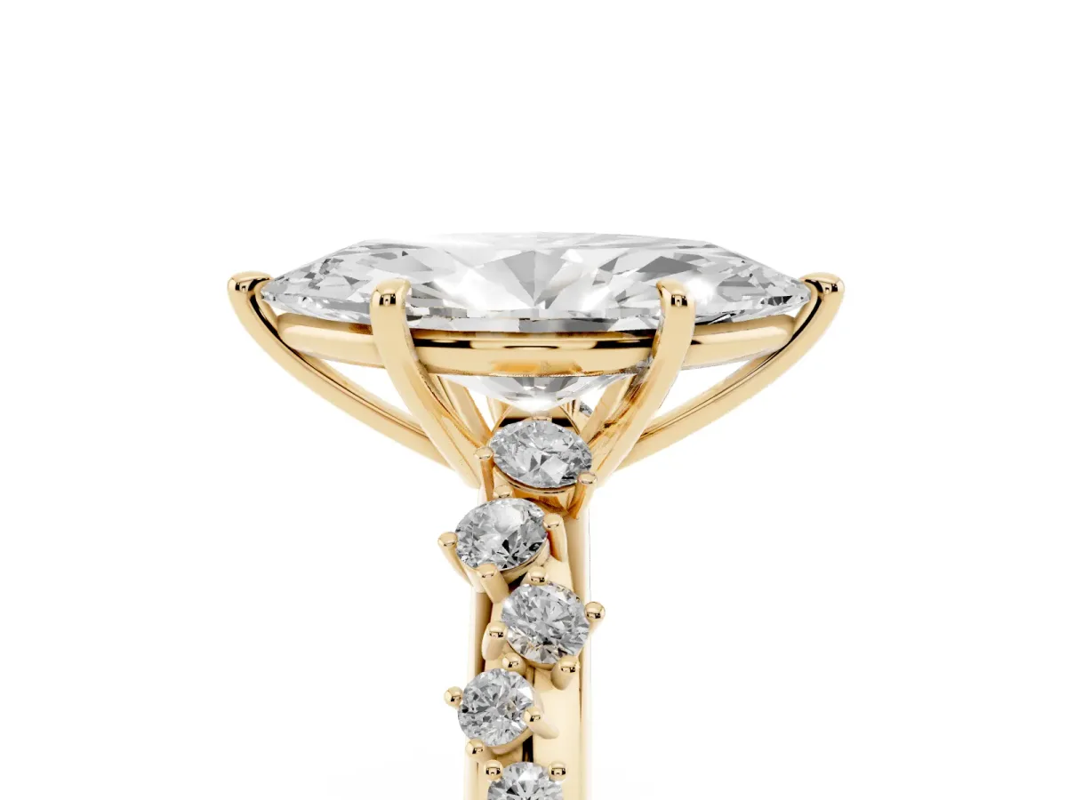 Marquise Cut Diamond Cluster Side Stone Solitaire Ring with Prong Setting Yellow gold