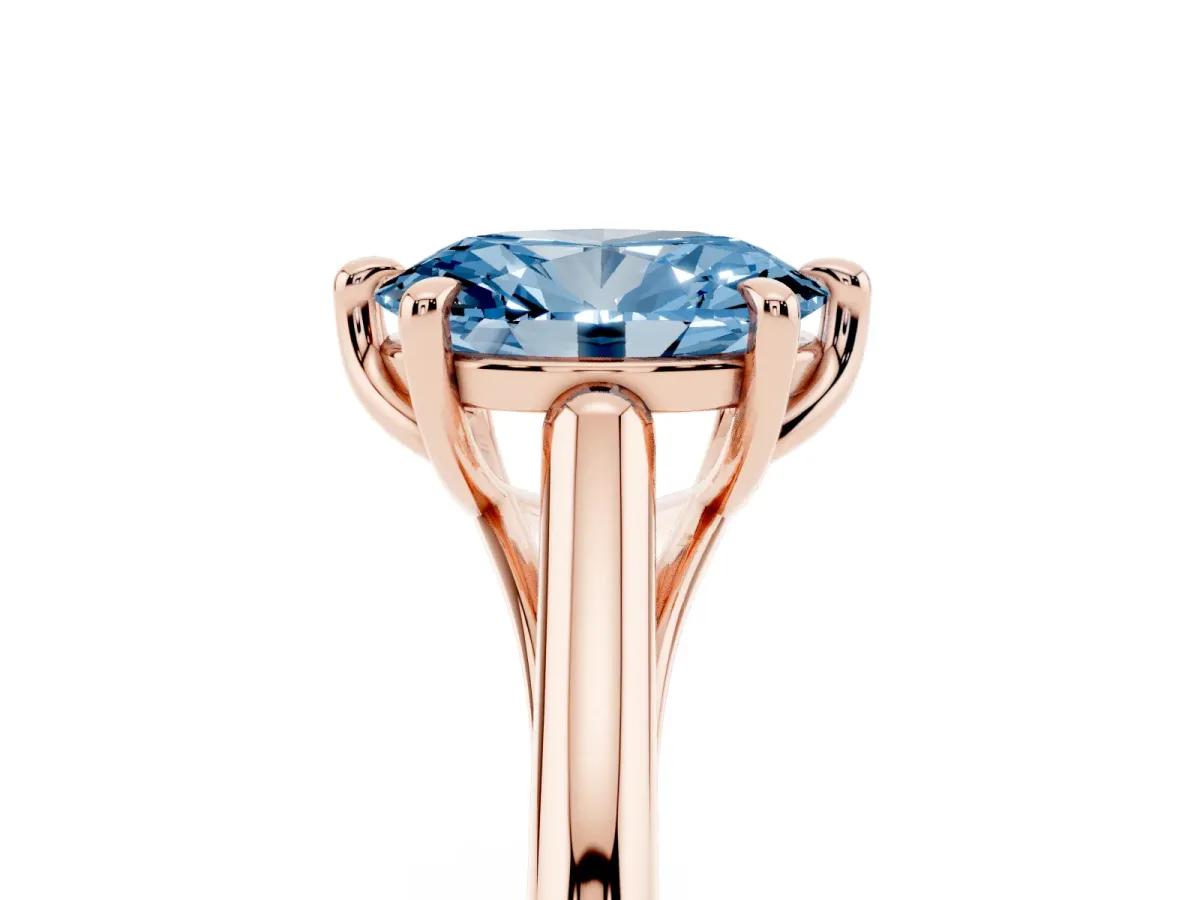 Fancy Blue Oval Cut Solitaire Engagement Ring with Six-Prong Setting and Classic Band Rose gold