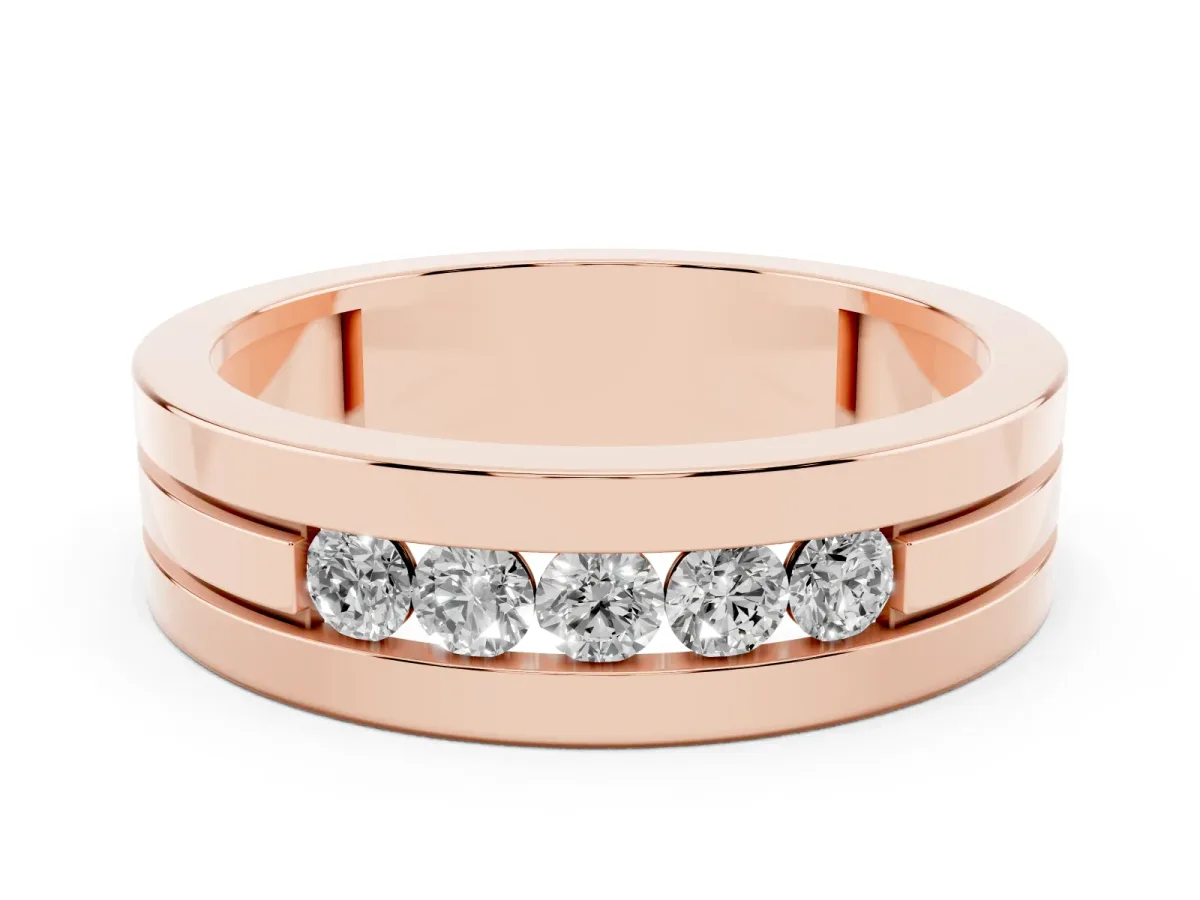 Round Diamond Five-Stone Channel Set Mens Band Rose gold