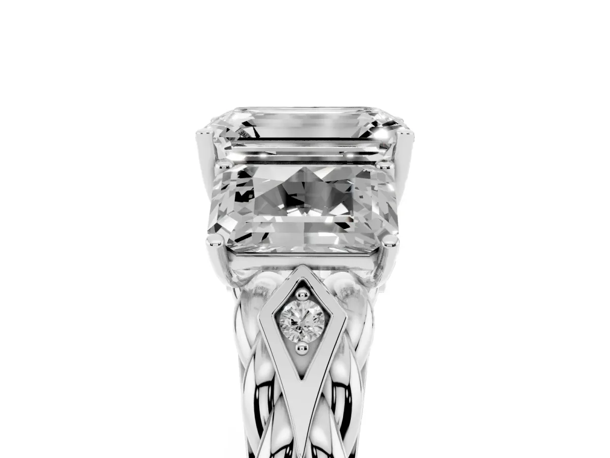 Three-Stone Radiant Cut Diamond Braided Band Ring with Four-Prong Setting Silver