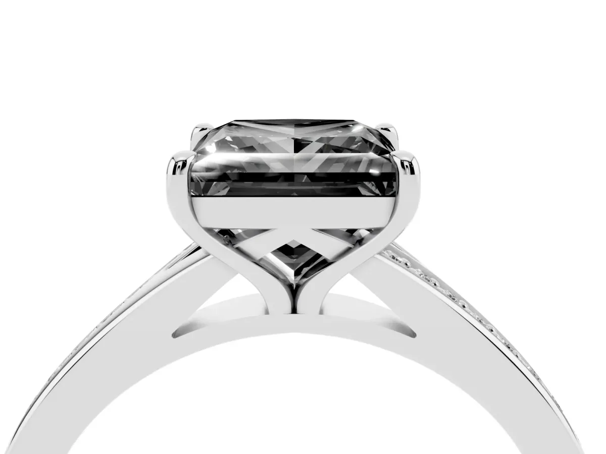 Fancy Black Princess Cut Diamond Solitaire Ring with Pavé Band and Prong Setting Silver