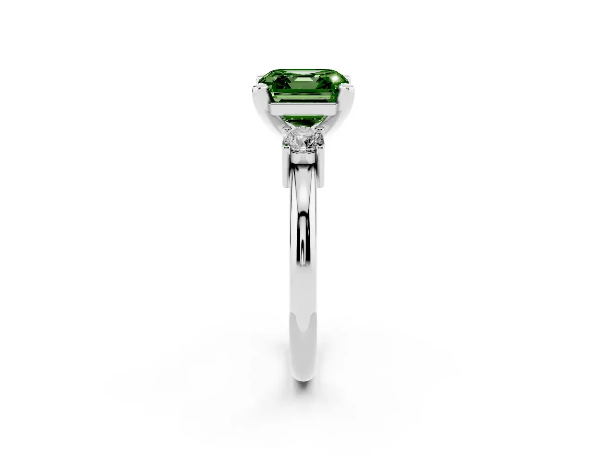 Fancy Green Three-Stone Princess Cut Cut Diamond Solitaire with Prong Setting and Classic Band White gold