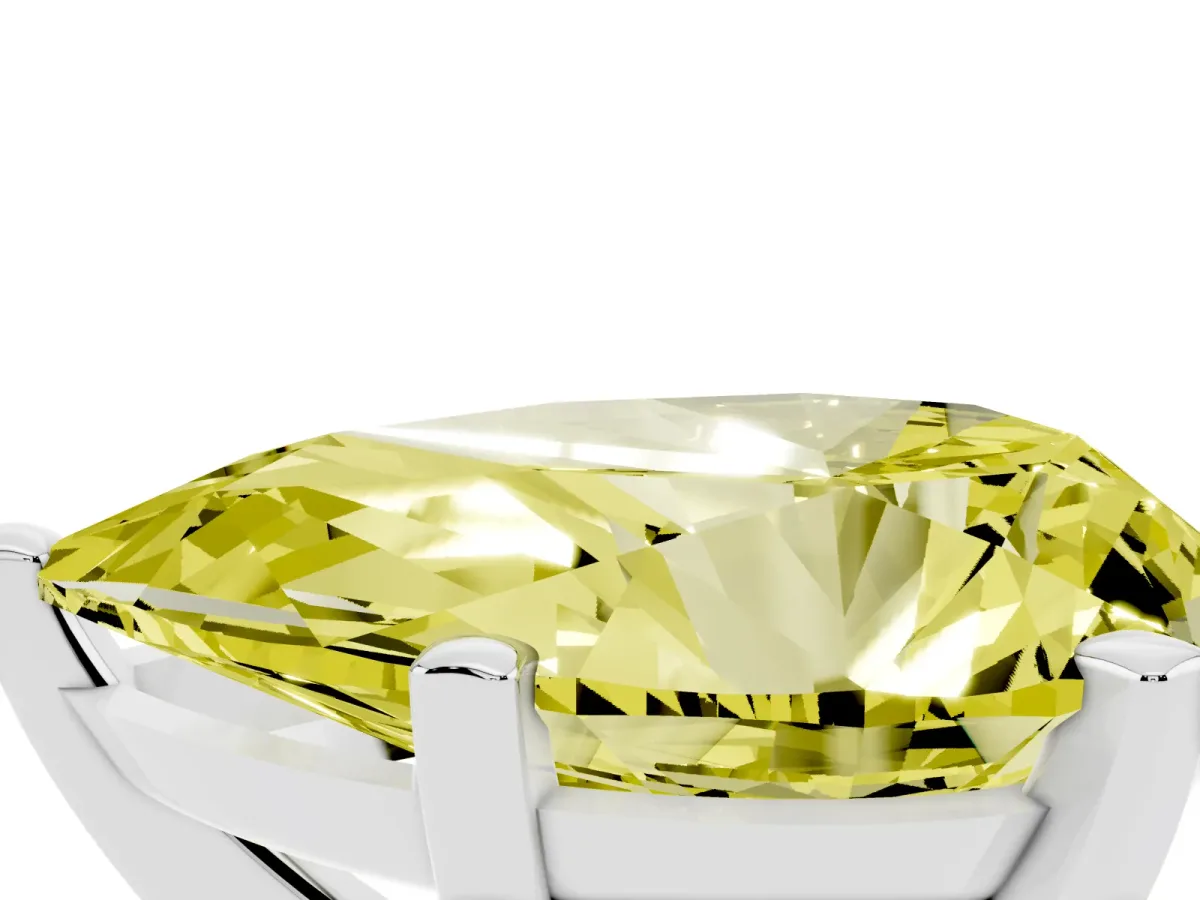 Fancy Yellow Pear Cut Diamond Solitaire Ring with Prong Setting and Classic Band Platinum