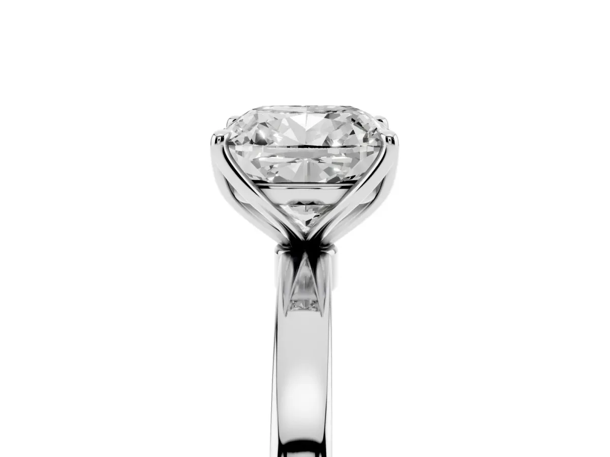 Cushion Cut Diamond Solitaire Ring with Thin Band and Prong Setting Silver