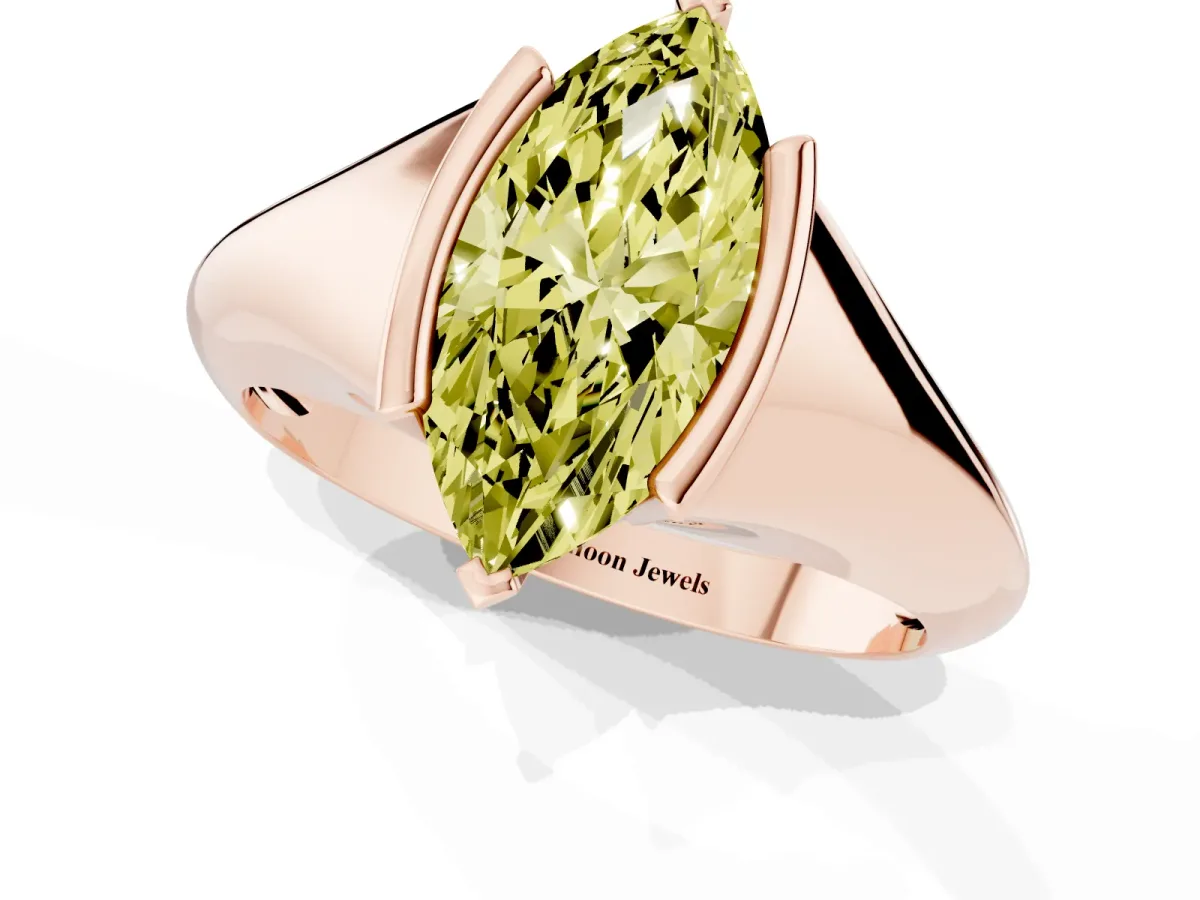 Fancy Yellow Marquise Cut Solitaire Tension Set Diamond Ring Rose gold