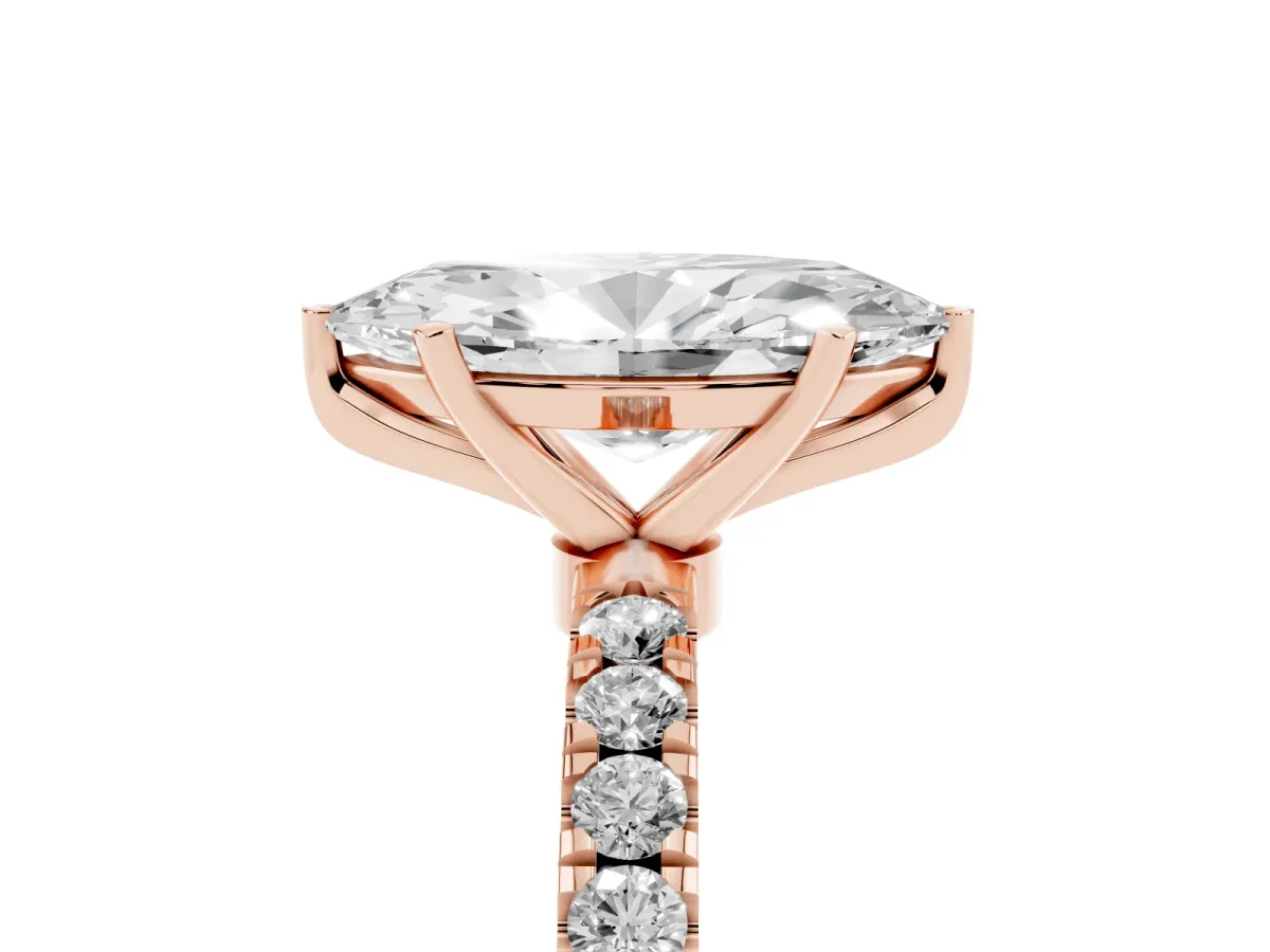 Marquise Cut Diamond Solitaire Ring with Pavé Accents and Four-Prong Setting Rose gold