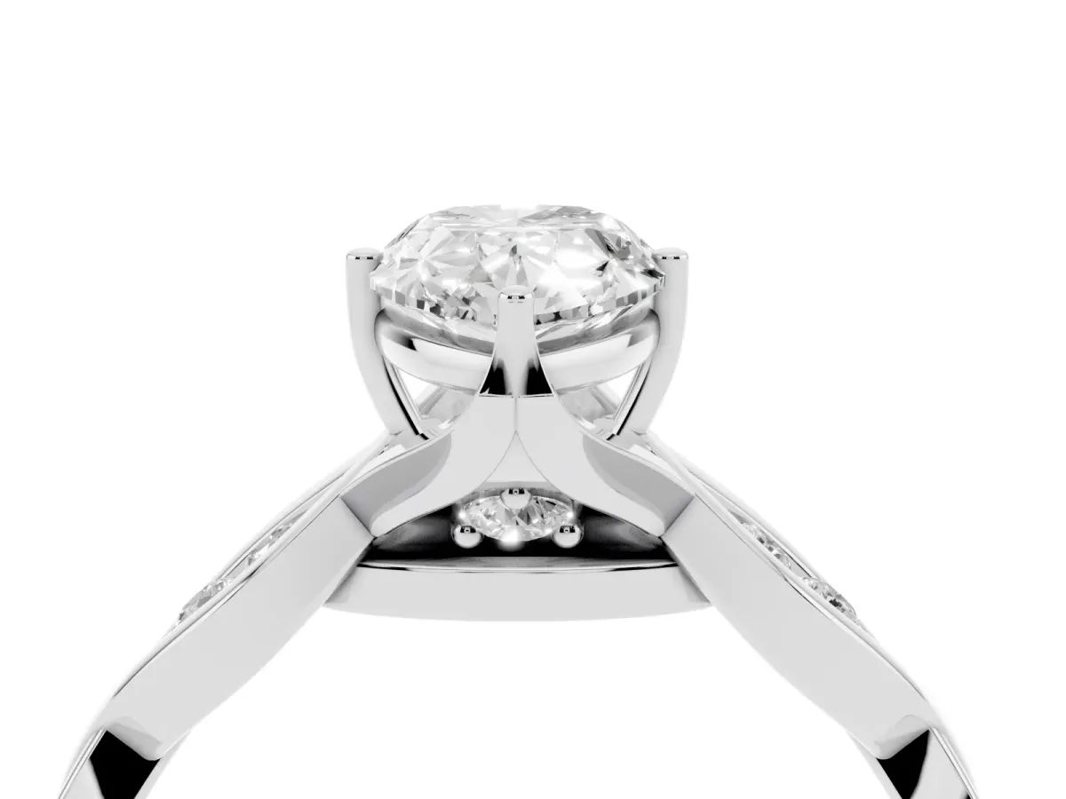 Pear Cut Solitaire Twist Band with Leaf Prong Setting White gold