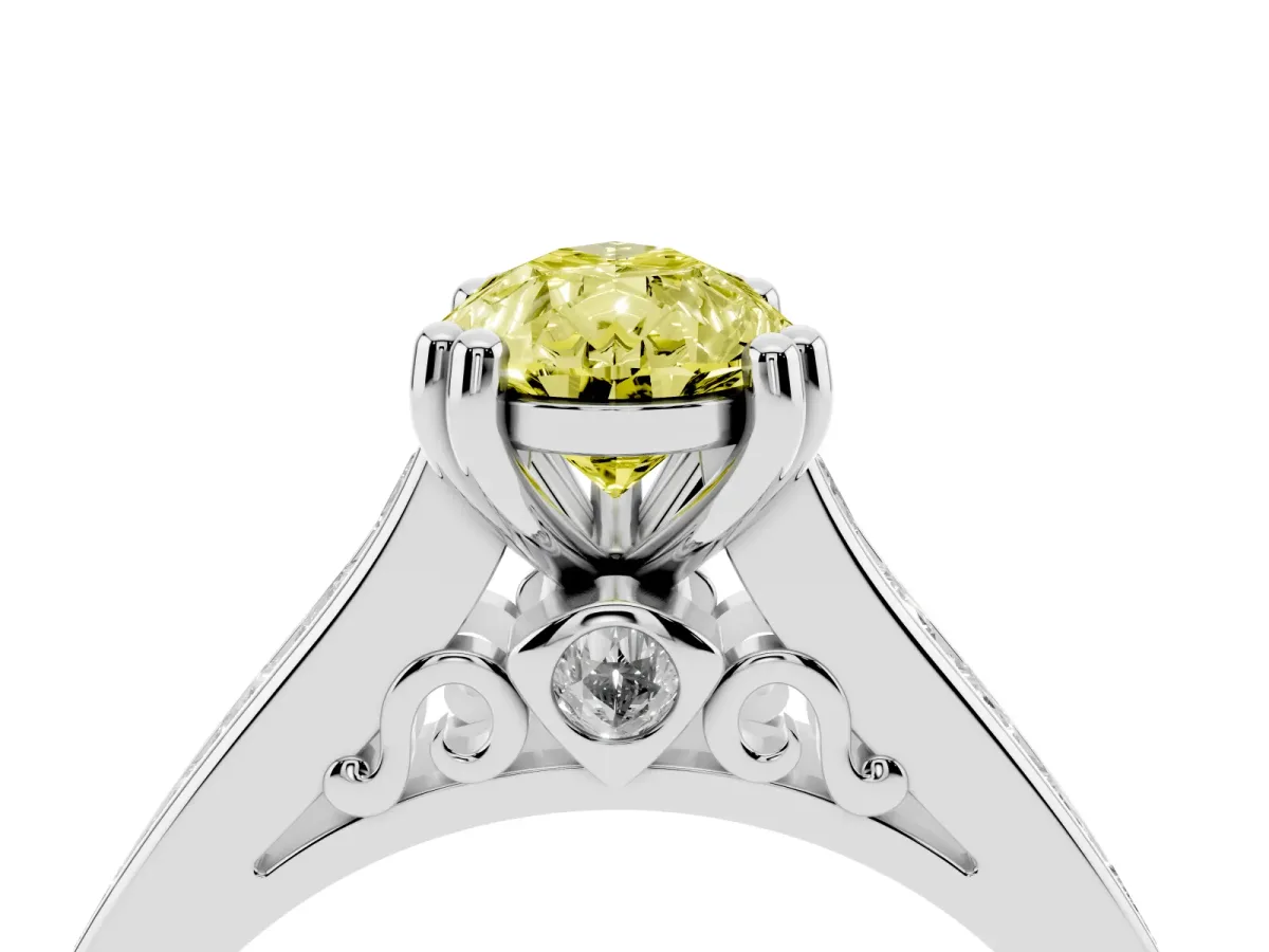 Fancy Yellow Pear Cut Cut Channel Set Solitaire Engagement Ring with Prong Setting Platinum