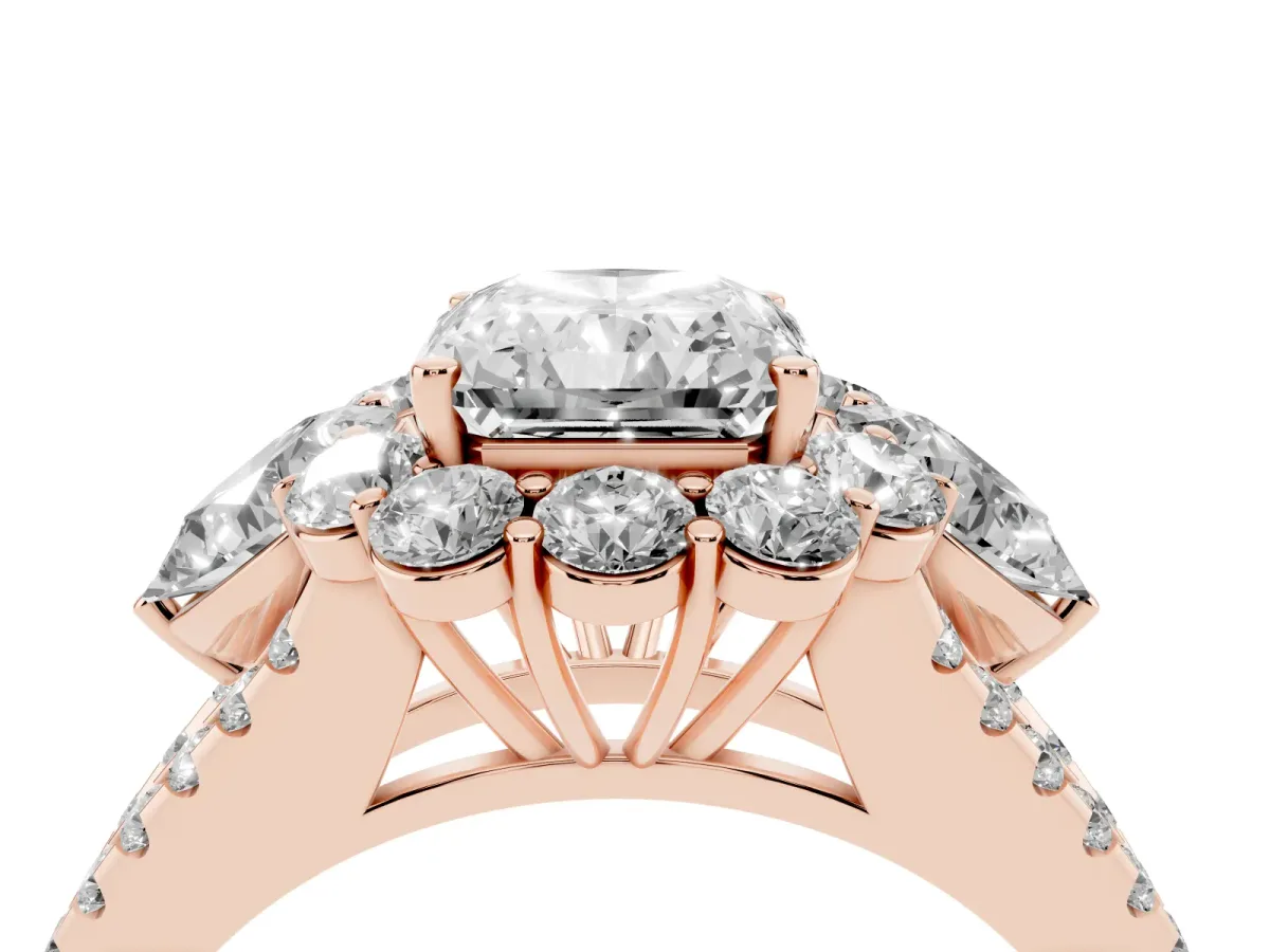 Radiant Cut Halo Split Shank Diamond Engagement Ring with Prong Setting Rose gold