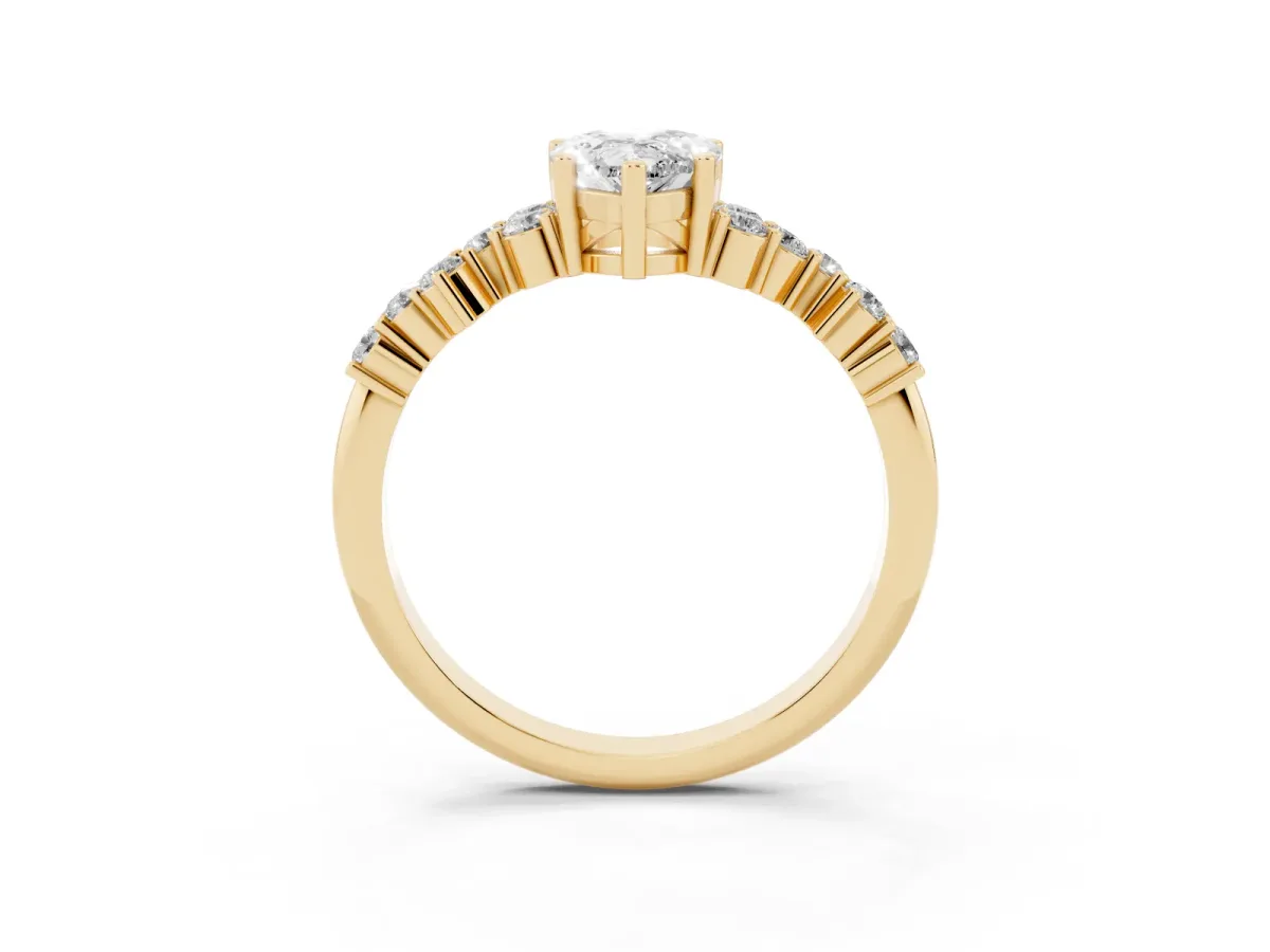 Pear Cut Diamond Scattered Round Accent Ring with Prong Setting Yellow gold