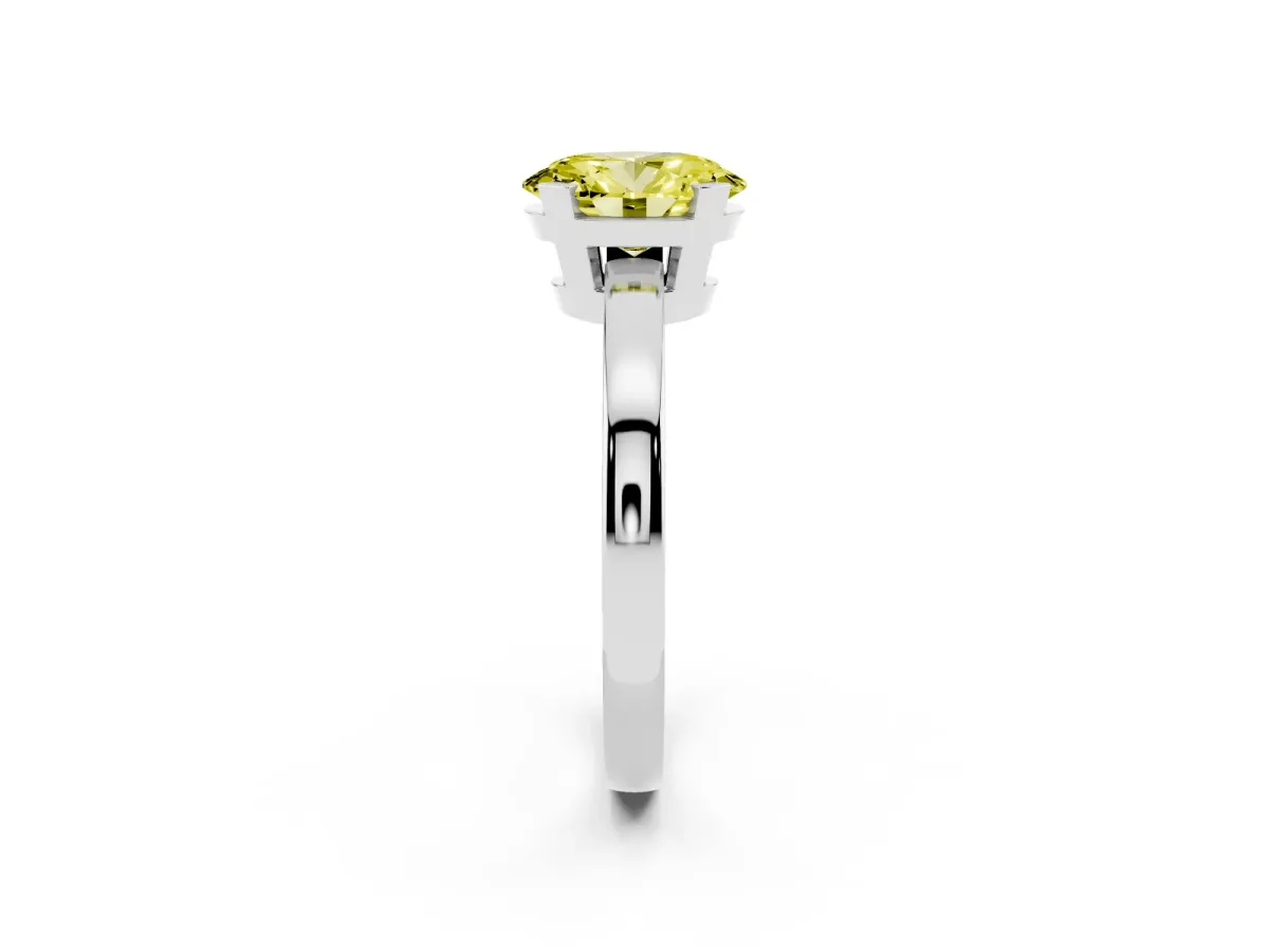 Fancy Yellow Oval Cut Cut Solitaire Ring with Four-Prong Setting and Classic Band Silver
