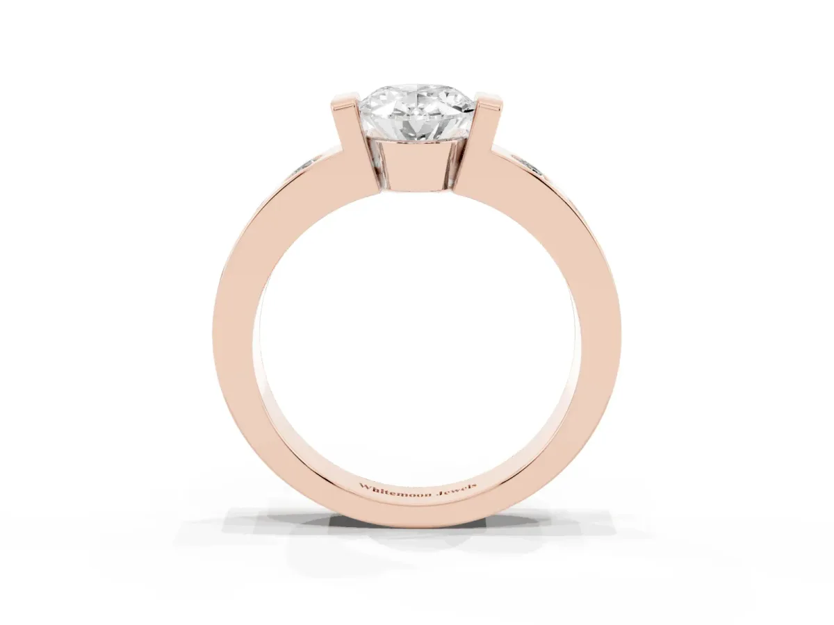 Oval Cut Brilliant Channel-Set Diamond Ring with Bezel Prong Setting Rose gold