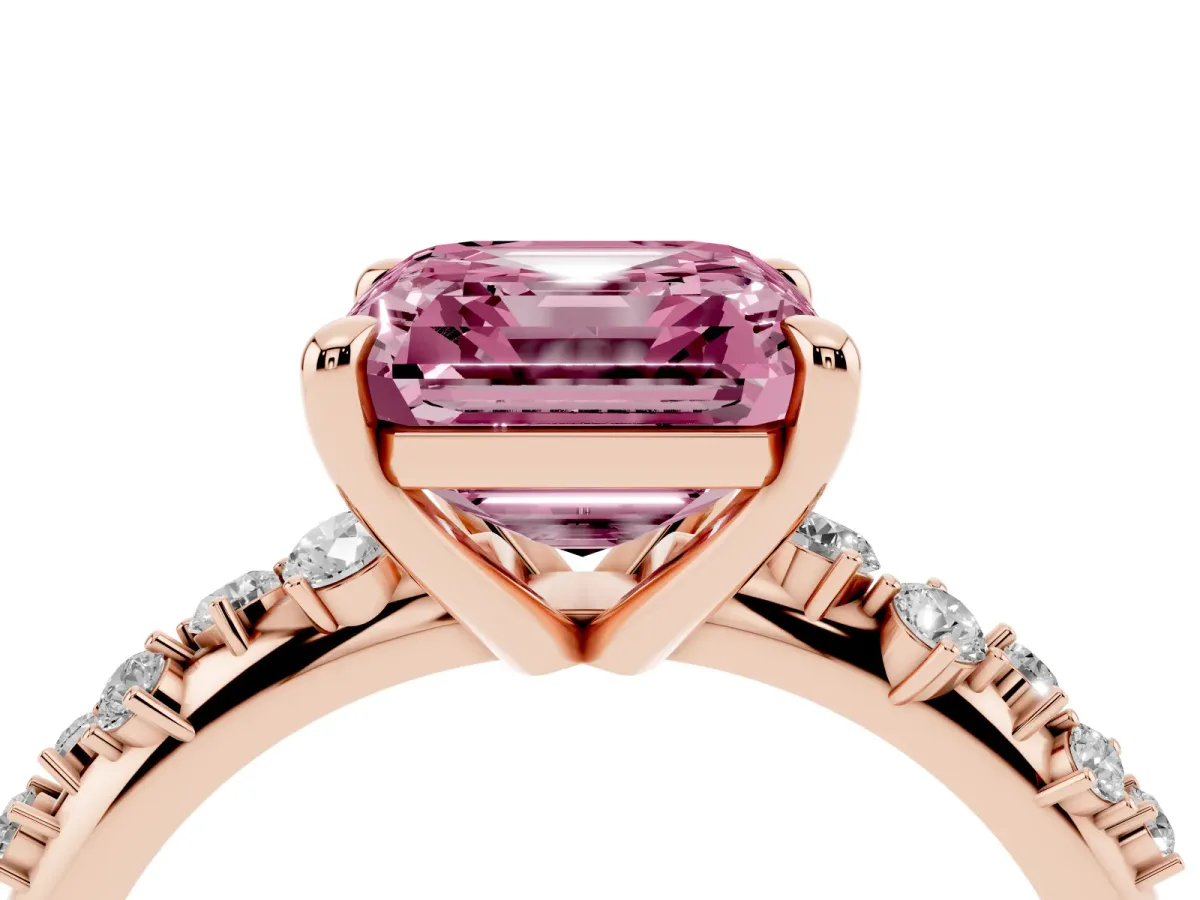 Fancy Pink Asscher Cut Cut Diamond Vine Band with Four-Prong Setting Rose gold