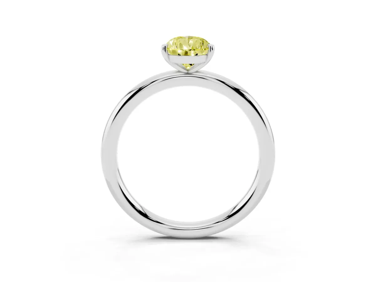 Fancy Yellow Pear Cut Solitaire Diamond Ring with Four-Prong Setting on a Plain Band White gold