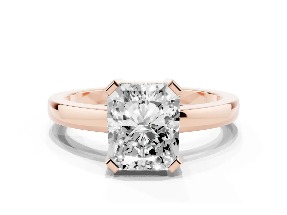 Radiant Cut Cut Solitaire Ring with Four-Prong Setting and Classic Band Rose gold