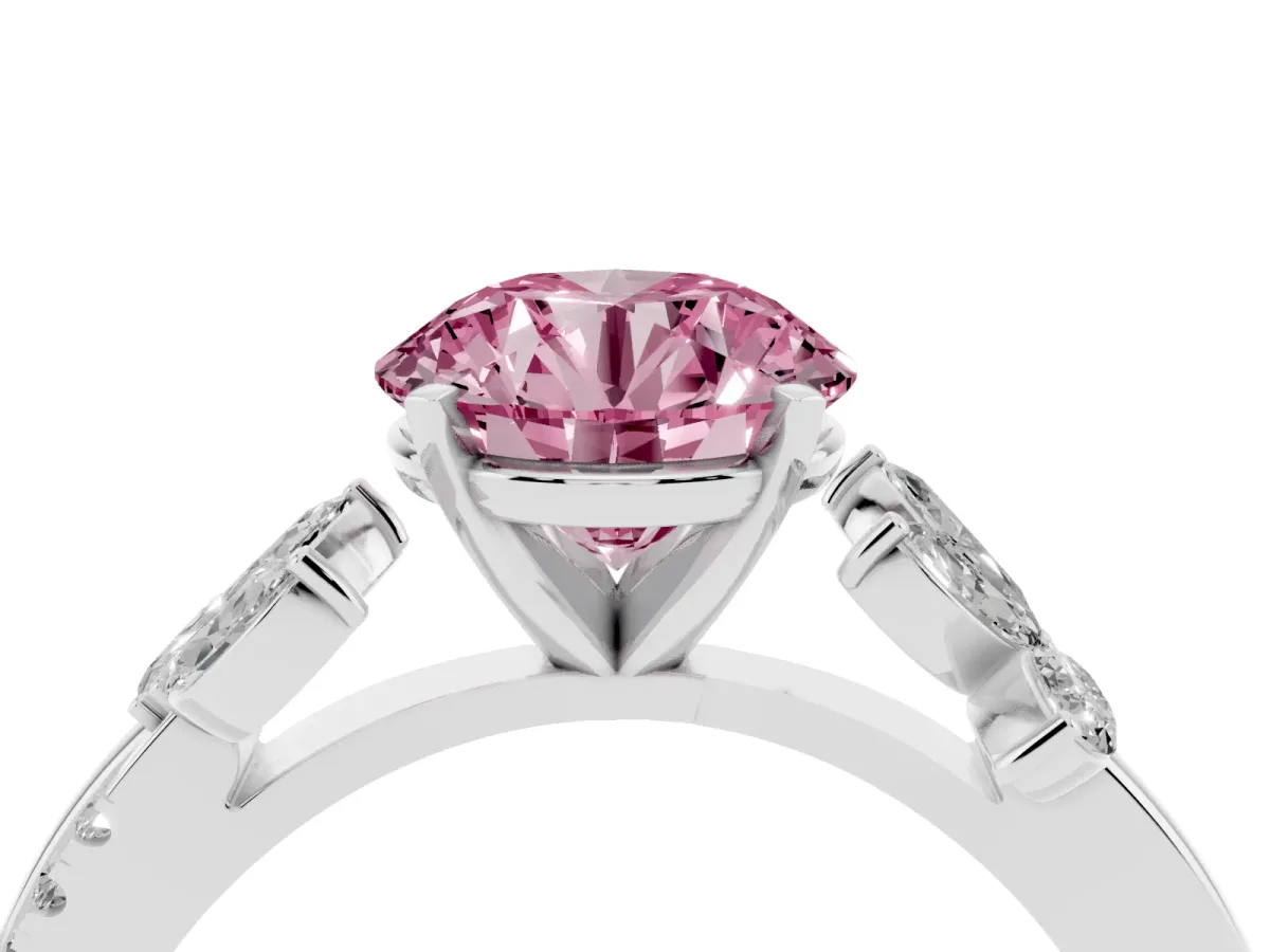 Fancy Pink Round Cut Diamond Floral Vine Solitaire Engagement Ring Silver