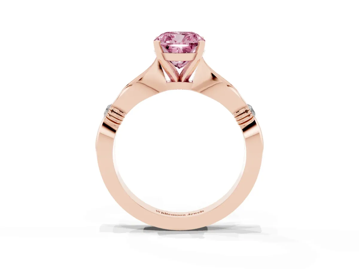 Fancy Pink Cushion Cut Solitaire Diamond Twisted Band with Four-Prong Setting Rose gold