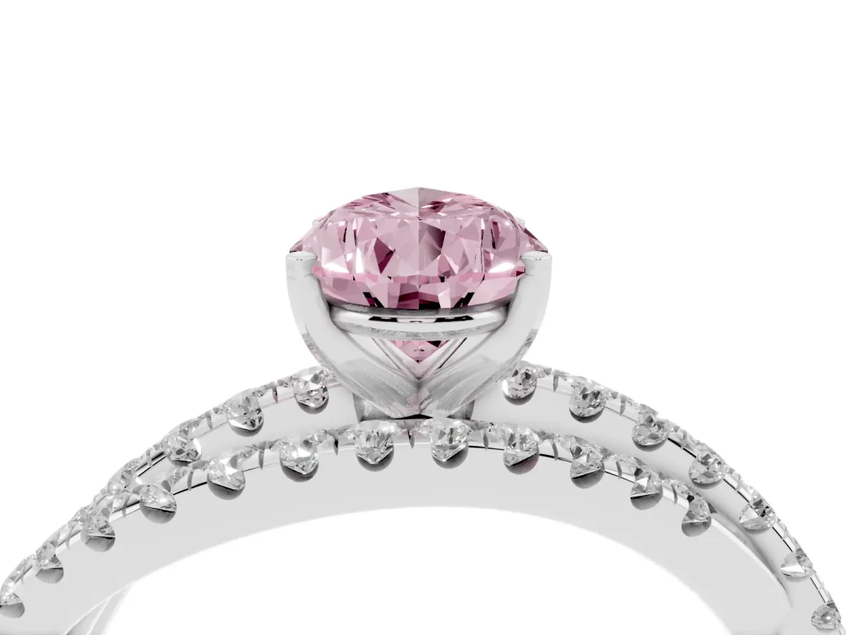 Fancy Pink Pear Cut Solitaire Twist Band with Pavé Setting and Four-Prong Setting Silver