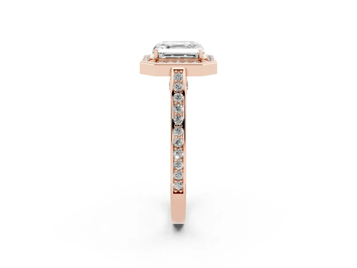 Asscher Cut Cut Halo Pave Split Shank Prong Setting Ring Rose gold