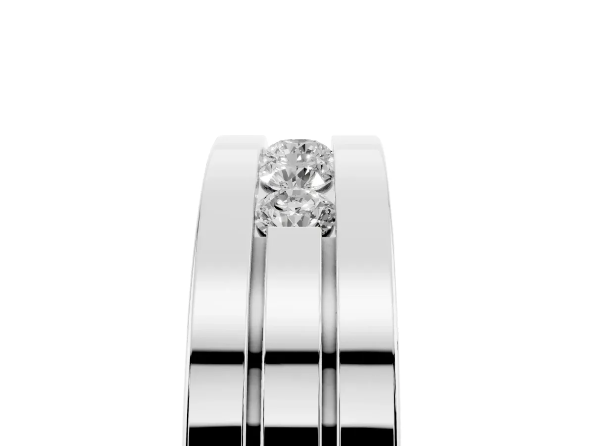 Round Diamond Five-Stone Channel Set Mens Band Silver