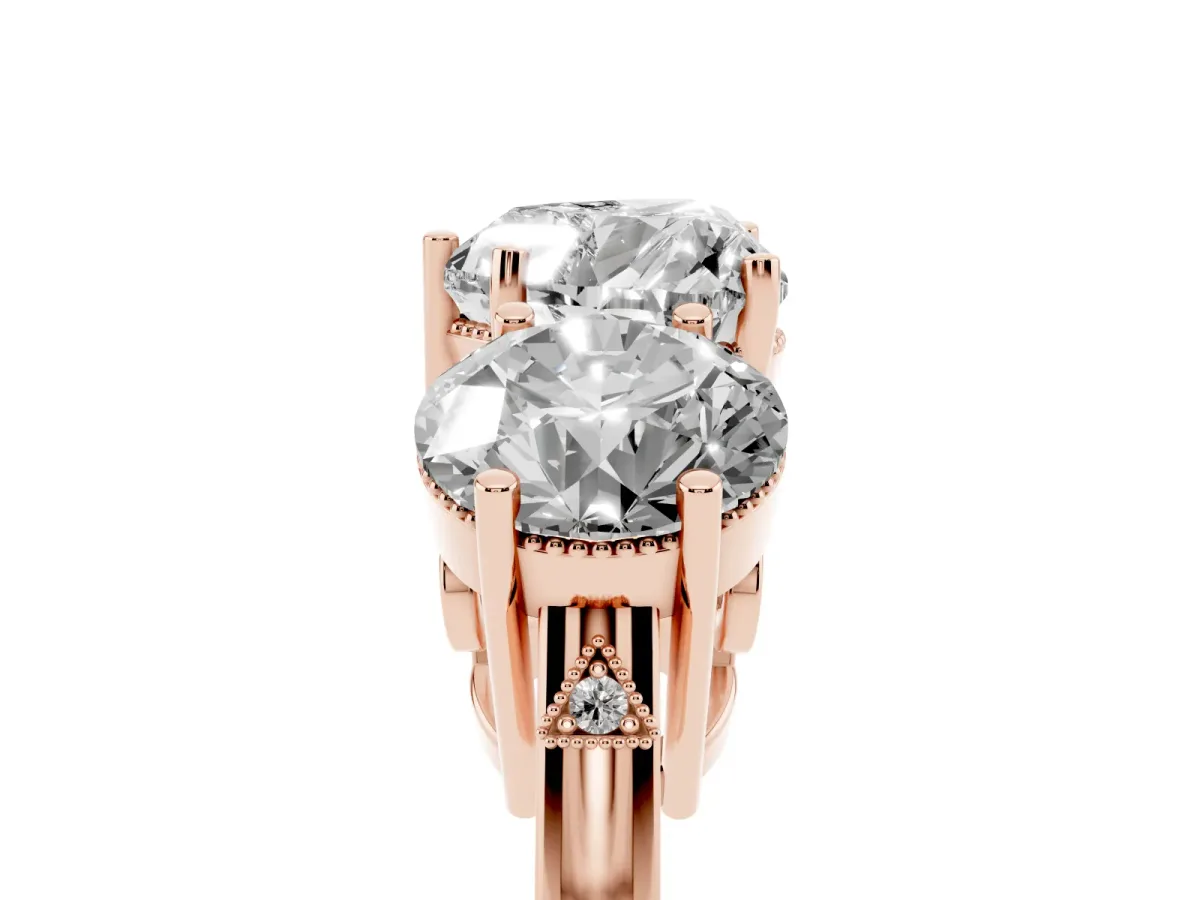 Three-Stone Heart Cut Diamond Engagement Ring with Prong Setting on a Classic Band Rose gold