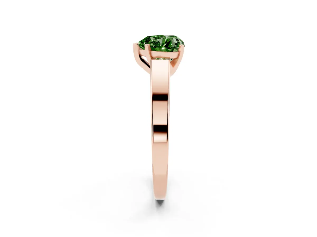 Fancy Green Heart Cut Solitaire Engagement Ring with Four-Prong Setting and Tapered Band Rose gold