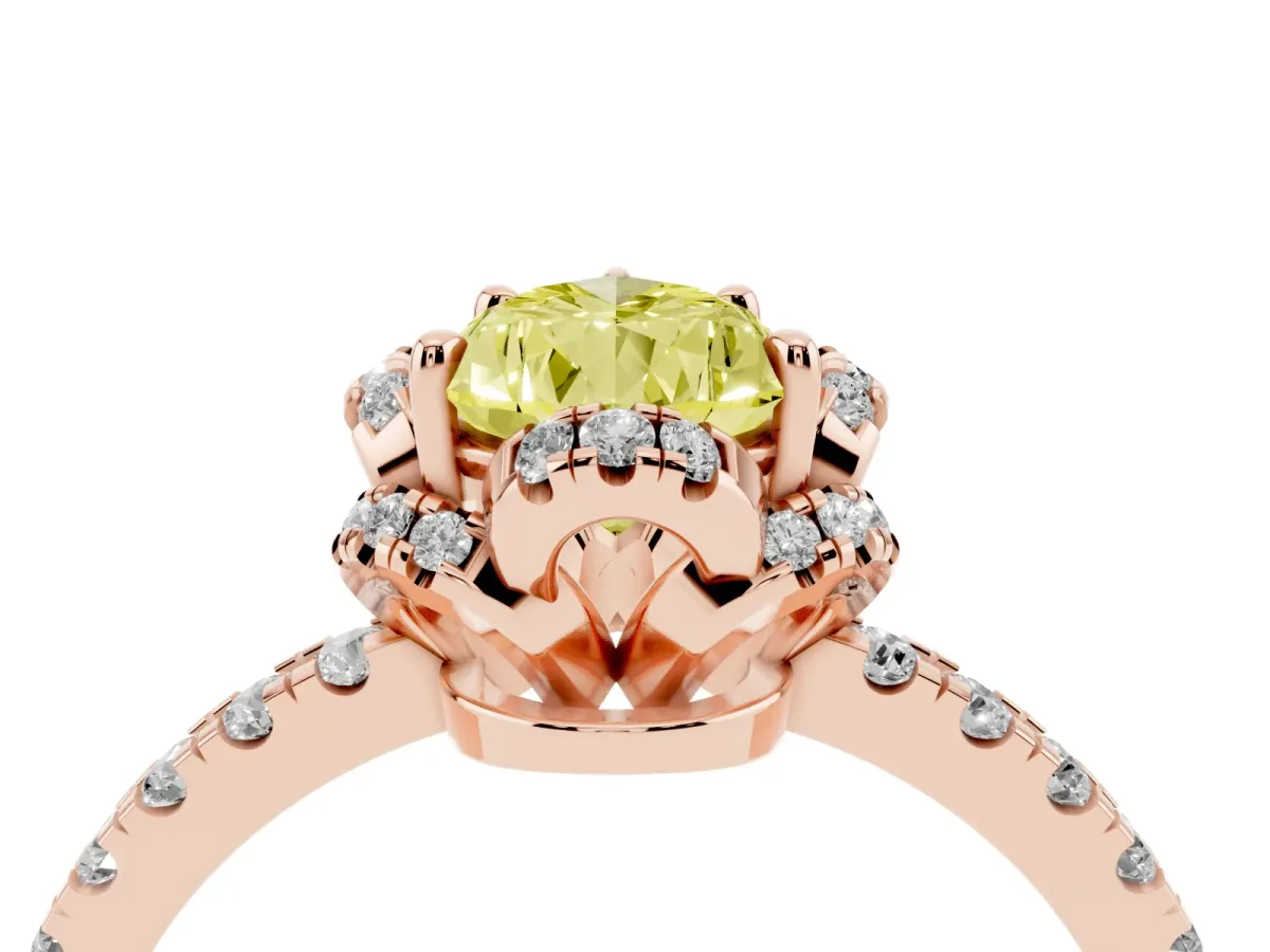 Fancy Yellow Pear Cut Halo Diamond Pave Band Ring with Four-Prong Setting Rose gold