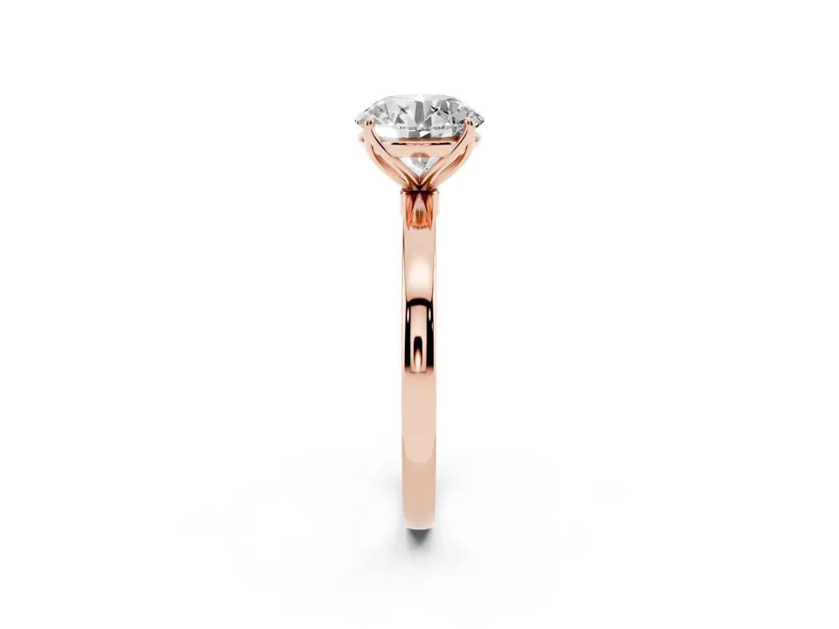 Round Cut Diamond Solitaire Ring with Thin Band and Prong Setting Rose gold