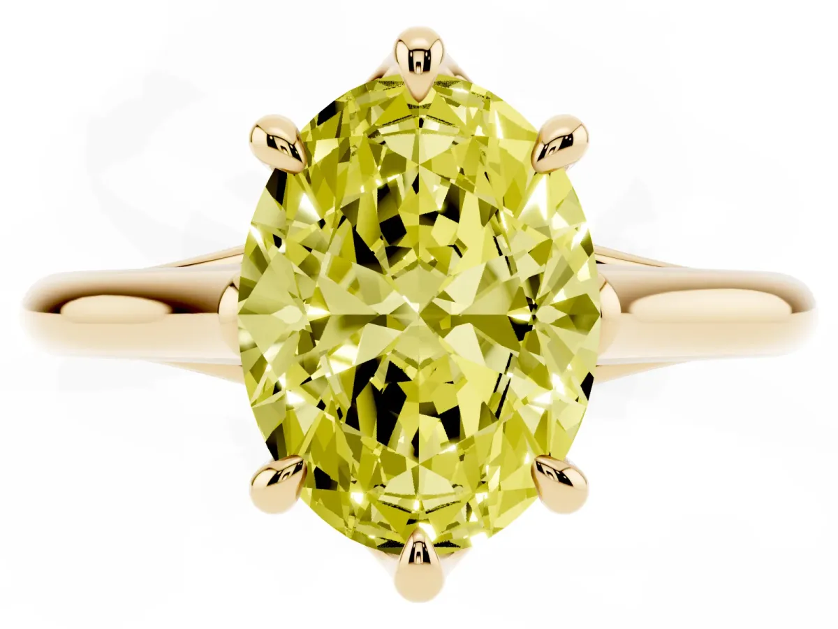Fancy Yellow Oval Cut Solitaire Engagement Ring with Six-Prong Setting and Classic Band Yellow gold