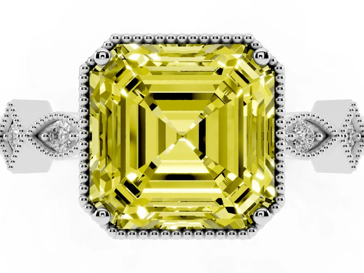 Fancy Yellow Asscher Cut Milgrain Marquise Diamond Twist Band Ring Silver