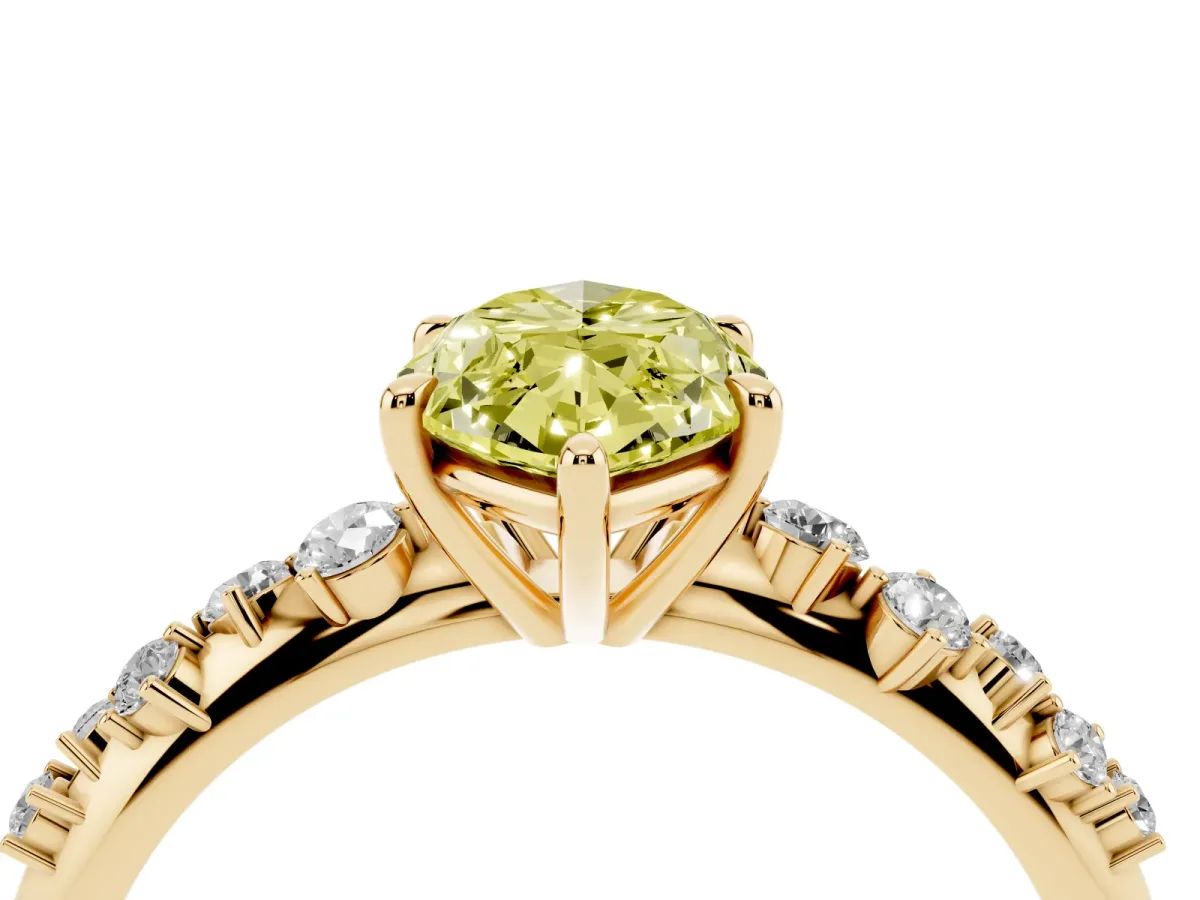 Fancy Yellow Marquise Cut Diamond Cluster Side Stone Solitaire Ring with Prong Setting Yellow gold