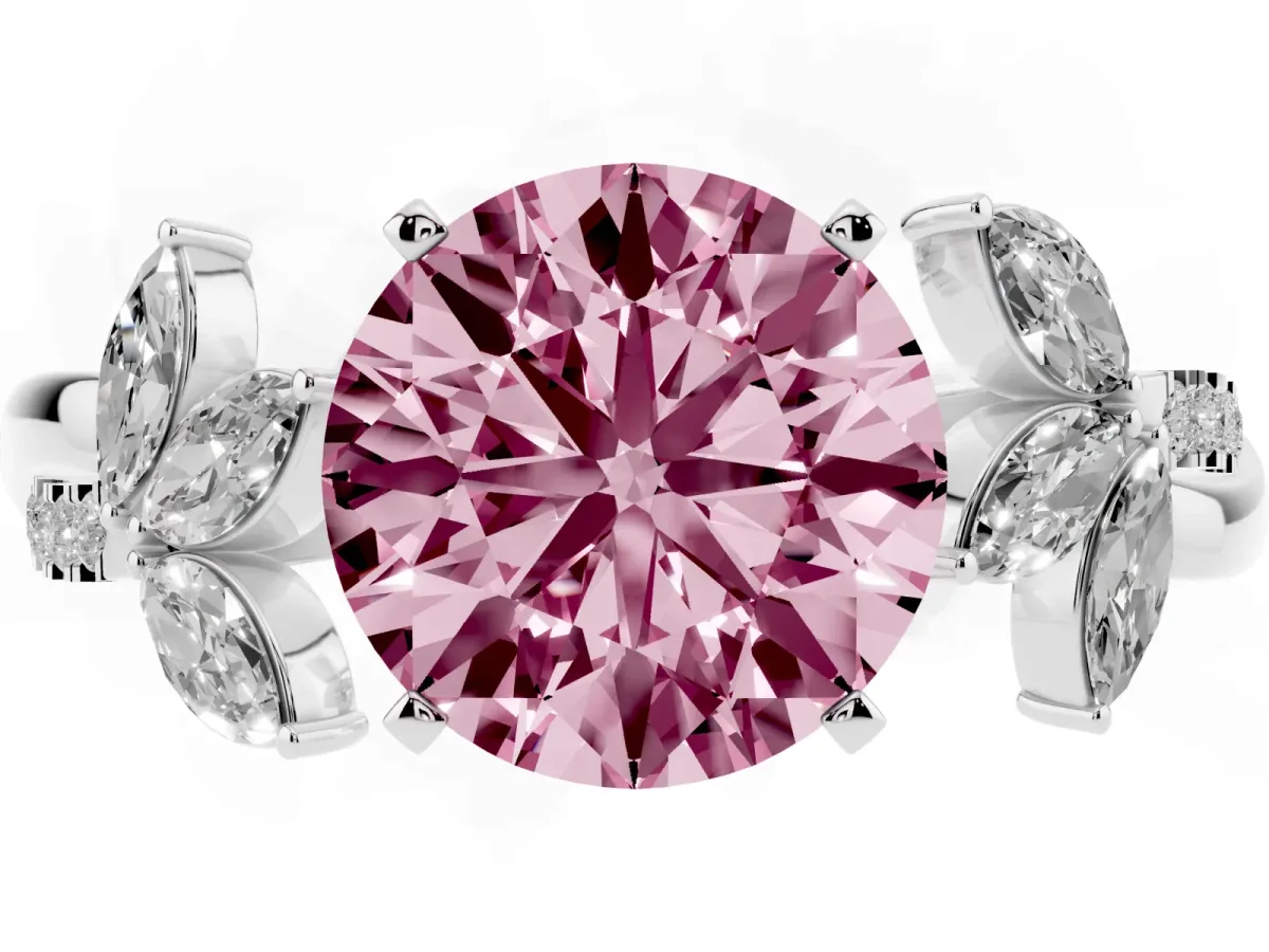 Fancy Pink Round Cut Diamond Floral Vine Solitaire Engagement Ring Silver
