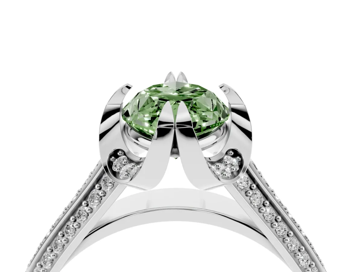 Fancy Green Marquise Cut Solitaire Pave Split Shank Ring with Four-Prong Setting White gold